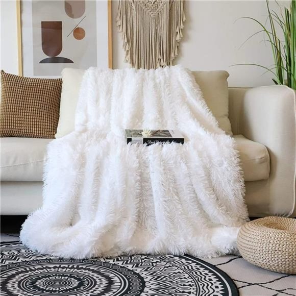 Decorative Extra Soft Faux Fur Blanket Twin Size 70" x78",Solid Reversible Fuzzy - Picture 1 of 6